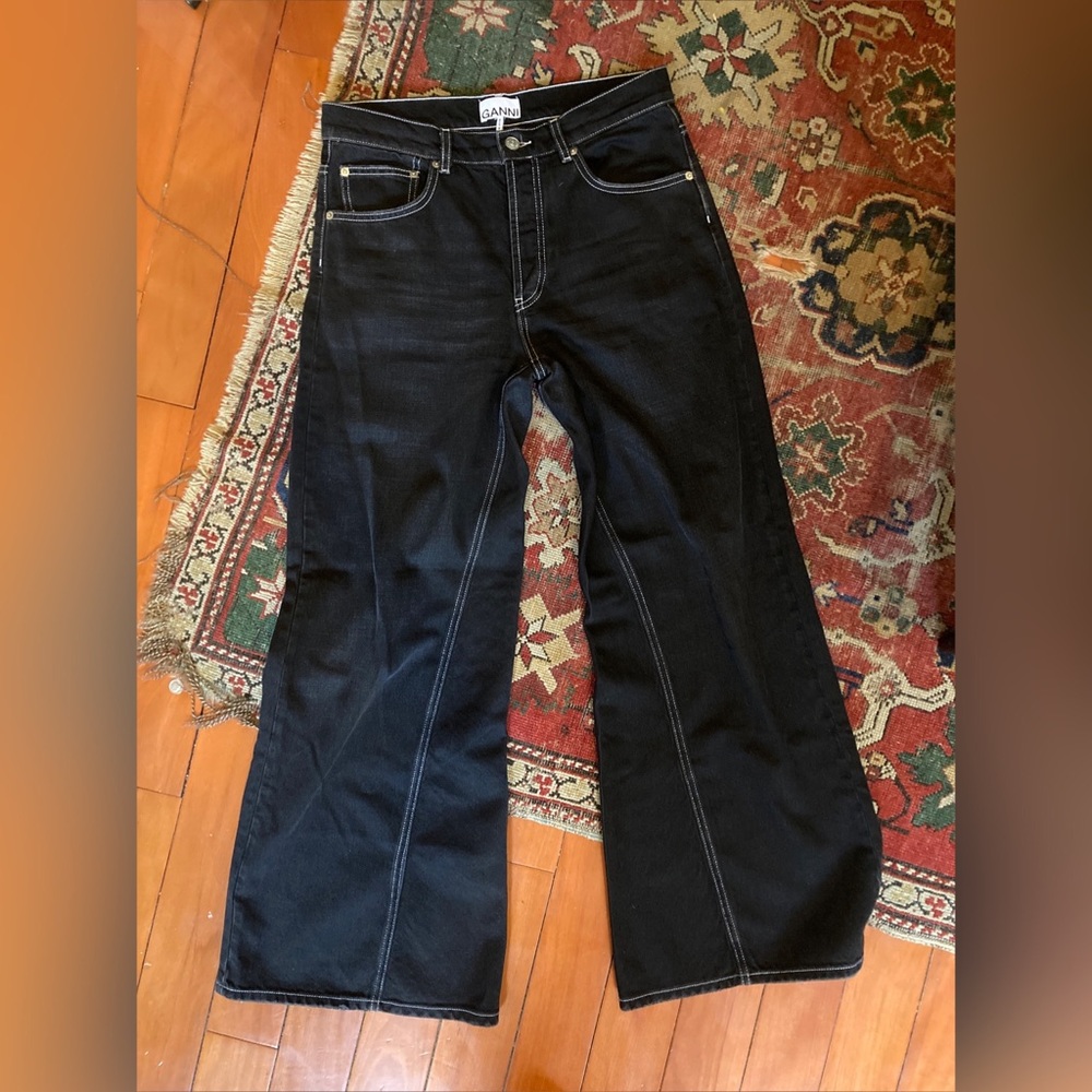 GANNI high rise wide leg dark denim size 29
